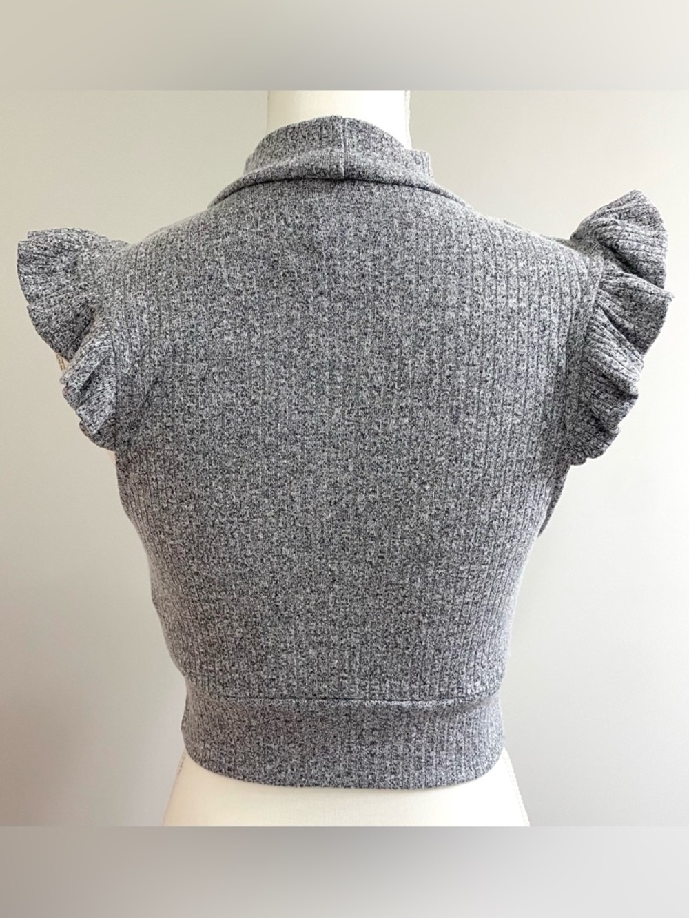 Free People Womens M Gray Flutter Sleeve Crop Sweater Boho Y2K Fairy Cottagecore - Picture 4 of 13